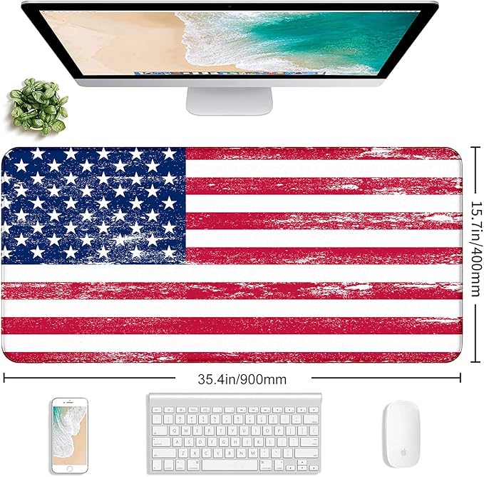 American Flag XXL Extended Mouse Pad Laptop Pad Waterproof Non Slip Gaming Office and Home Stitching Edge Table Pad 35.4 x 15.7 x 0.12 Inches