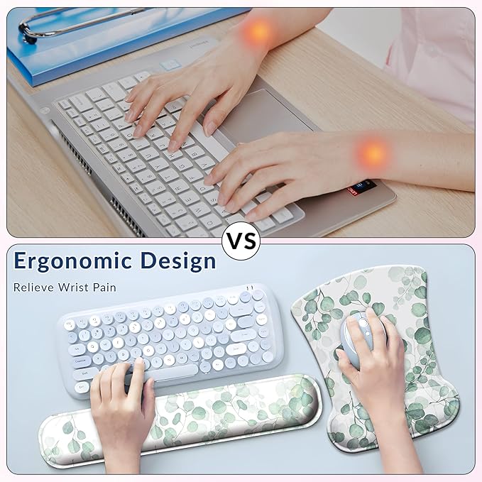 Desk Mat Set + Keyboard and Mouse Pad with Wrist Rest Support4-in-1 Large Mousepad Computer Mats for Desktop Home &amp Office -Eucalyptus