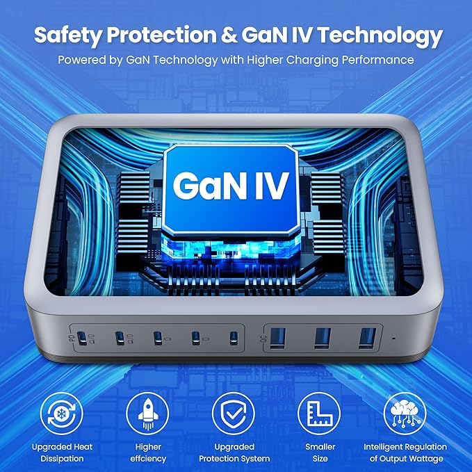 USB C Charger 415W USB C Charger Block 8-Ports GaN IV Fast Charging Station Hub Dual PD 100W Laptop Charger Adapterfor MacBook Pro/Air/iPad/iPhone16/15/14/Apple Watch/DELL/Samsung for Home Office