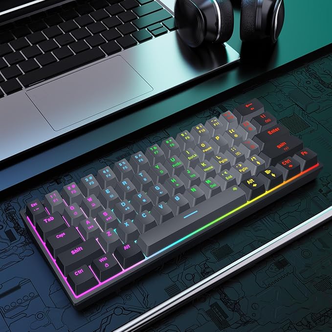 Snpurdiri 60 Percent Machanical Keyboard Red Switches Full Anti-Ghosting 60% Gaming Keyboard Rainbow Backlit for PC Gamer Office Business (Black-Grey Red Switches)