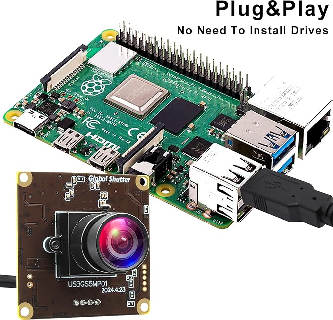 5MP Global Shutter USB Camera Module High Speed 60fps 1080P PC Webcam with No Distortion Lens Lightburn Camera UVC for Computer Laptop Android and Raspberry Pi