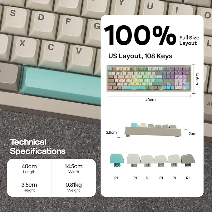MechLands Aula S102 Membrane Gaming Keyboard with Number Pad 100% Full Size Layout USB-C Wired RGB Backlit Creamy Silicone Structure Silent Keyboard for PC Game/Office (Grey)
