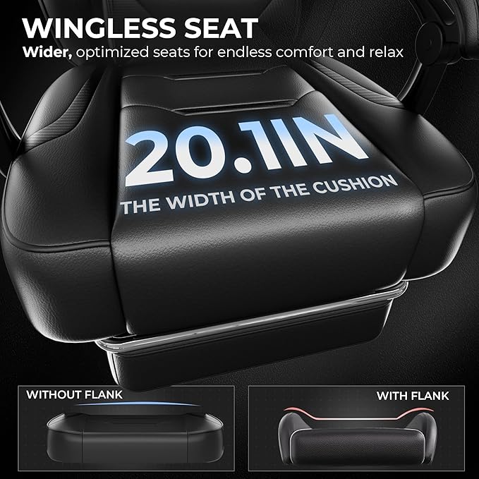 GTPLAYER Gaming Chair with Footrest Big and Tall Computer Game Chair 350lb Racing Style Ergonomic High Back Lumbar Support and Recliner Black