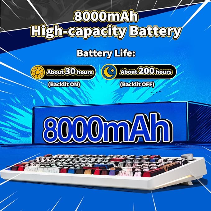 AULA F106 PRO Wireless Mechanical KeyboardFull Size Gaming Keyboard with Hot Swappable Knob &amp ScreenTri-Mode RGB Backlit with 8000mAh for PC/Laptop/Windows - Blaze SwitchComic Mix