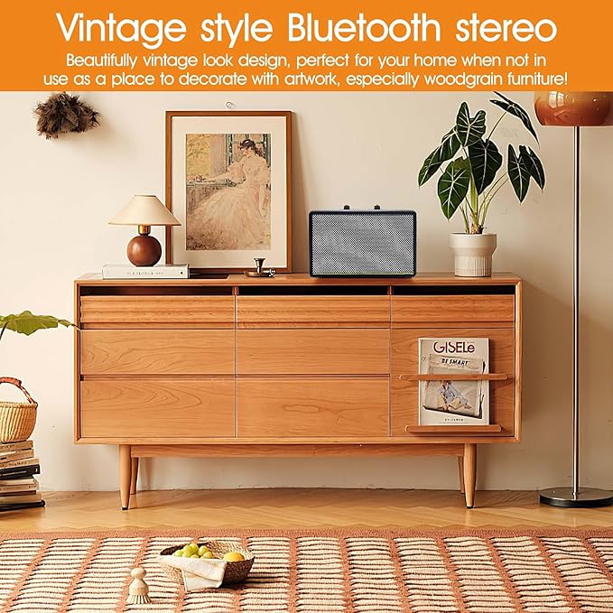 Portable Retro Bluetooth Speaker with FM Radio Treble/Bass Aux InputUSB PortMicro SD Card Slot- Wireless Loud Speakers Battery PoweredGifts for Home/Classroom/Party