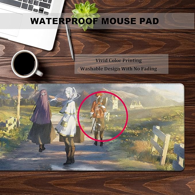 Anime Mouse Pad Water Resist Keyboard PadMouse Pads with Non-Slip Rubber BaseOffice Computer Key Board Mousepad Computer Keyboard Mousepads Mat 800 x 300mm / 31.5×11.8 inches (Frieren C)