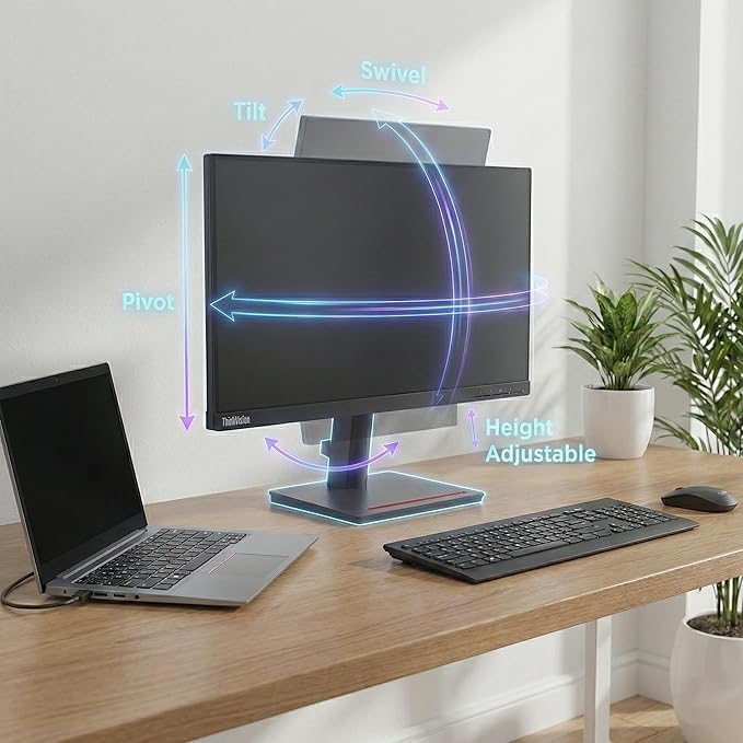Lenovo ThinkVision T24-40 24 Full HD IPS Monitor HDMI DP VGA | Up to 120Hz | VESA Mount | Office Business Displays | W/MAJ Deskpad | 2 Pack