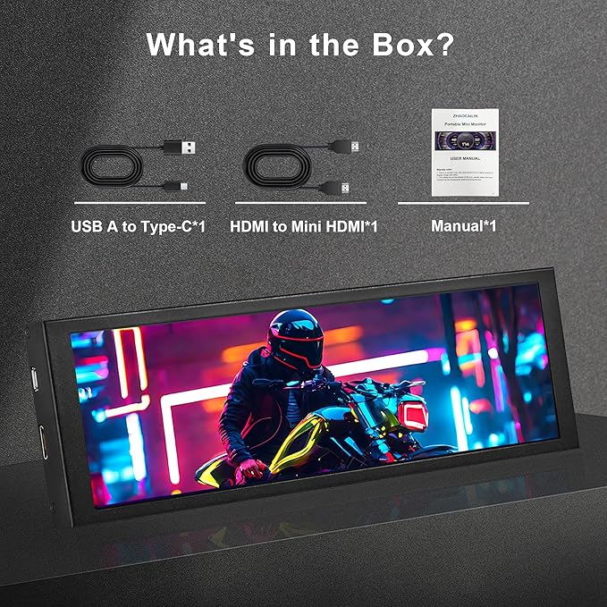 7.84 Inch HD Mini Monitor 1280x400 IPS Stretched Bar LCD Display with Casing for Computer Laptop Speed Temperature Aida64 CPU GPU Monitoring Secondary Screen