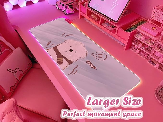 JMIYAV Pink RGB Gaming Mouse Pad 31.5x12 Inch PC XL Large Extended Glowing Led Light Up Desk Pad Non-Slip Rubber Base Computer Cute Mousepad Mat Desk Accessories Gaming Setup 60-0768