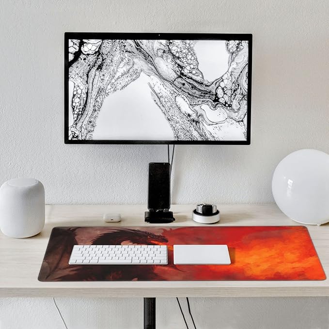 Dragon Large Mouse Pad Gaming Mousepad with Wrist Support Rubber Computer Keyboard Mat for Desk Laptop Non-Slip Full Deskmat Protector Waterproof Writing Pad Office Home 16x35.5 in