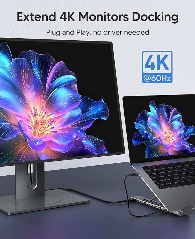 Laptop Docking Station Stand Dock Tablet Stand 11 in 1 USB C Hub with 4K@60Hz HDMI2 USB3.02 USB2.0PD 100WUSB C 3.0+SD/TF+Audio Universal Dock Station for MacBook Pro/Air/Dell/HP/Surface/Lenovo