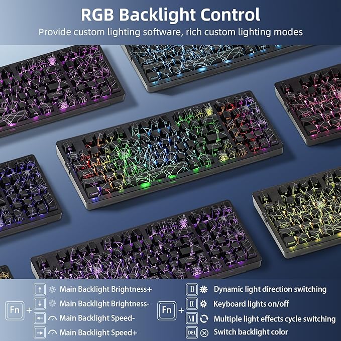 ZORNHER ZH980 Mechanical Keyboard Wireless95% Creamy Keyboard with Number PadHot-Swappable Custom Gaming KeyboardShine Through Spider Web PCLoud Clicky Blue Switches