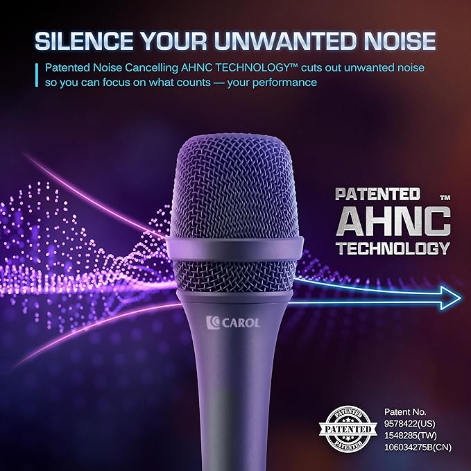 CAROL AC-900 XLR Wired Vocal Microphone – Dynamic Supercardioid Mic with Dual-Engine AHNC Noise Cancelling Tech for Singing Karaoke Stage &amp Studio Includes Mic Clip &amp 14.8ft XLR Cable - Gra