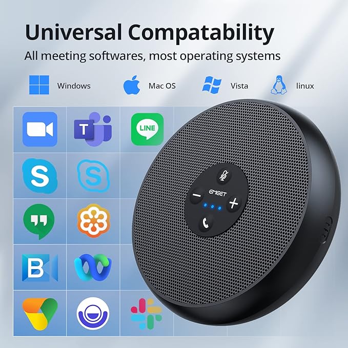EMEET USB Speakerphone M1A Zoom Certified AI Mics 360°Voice Pickup USB Type C-A Plug&ampPlay Computer Speakers with Microphone Fast Mute Noise Reduction Echo Cancellation for 5-8 People for Zoom Te