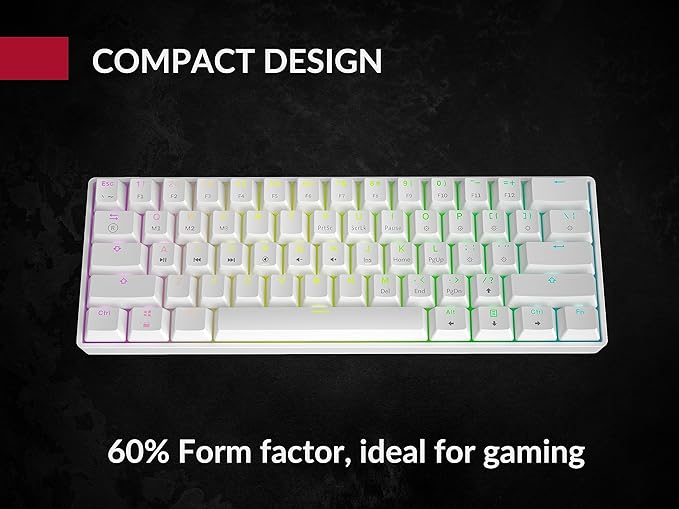 Mechanical Gaming Keyboard - 61 Keys Multi Color RGB Illuminated LED Backlit Wired Programmable for PC/Mac Gamer (Gateron Mechanical Black White)