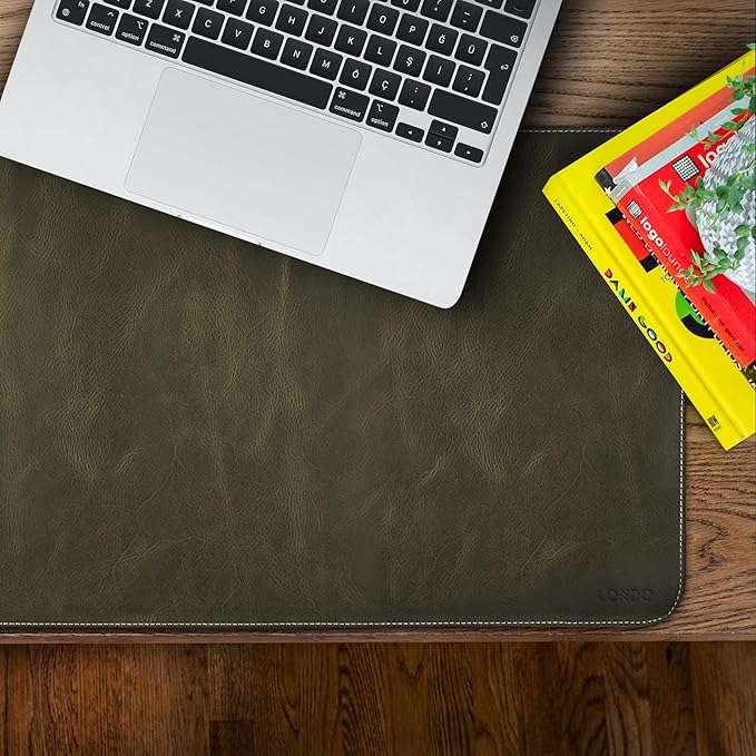 Londo Top Grain Leather Extended Mouse Pad – Large Desk Mat for Office &amp Gaming Smooth Writing Surface Non-Slip Base Durable &amp Stylish Workspace Accessory