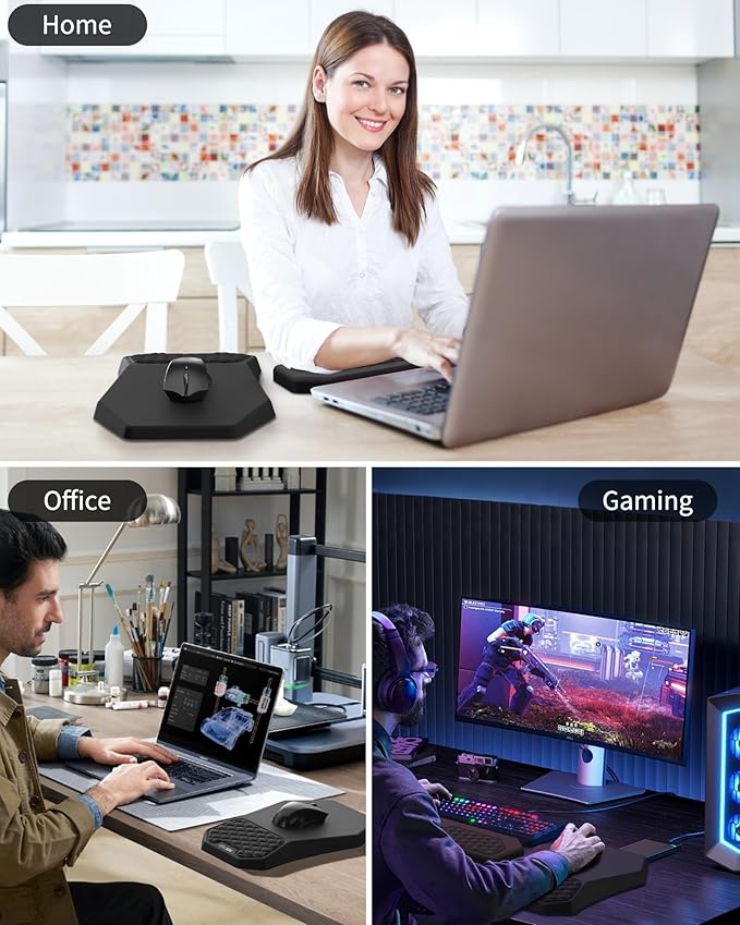Ergonomic Mouse Pad Wrist Rest Support Massage Design Surface for Carpal Tunnel Pain Relief Memory Foam Non-Slip PU Base for Computer Desk Black
