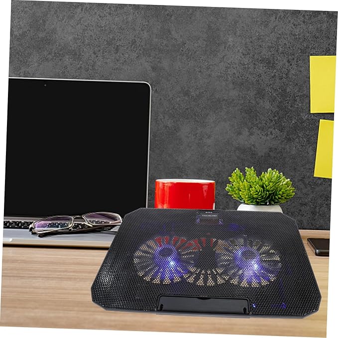 1Pc Laptop Cooler Stand for Laptops Black Ultra Quiet Dual Fans Ergonomic Design USB Powered Material Heat Dissipation