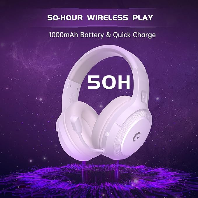 COOLV Wireless Gaming Headset for PS5/PS4PC 2.4GHz&ampBluetooth 5.3 Gaming Headphones with Noise Canceling Mic 20ms Low-Latency 50+Hr Battery Type-C- White