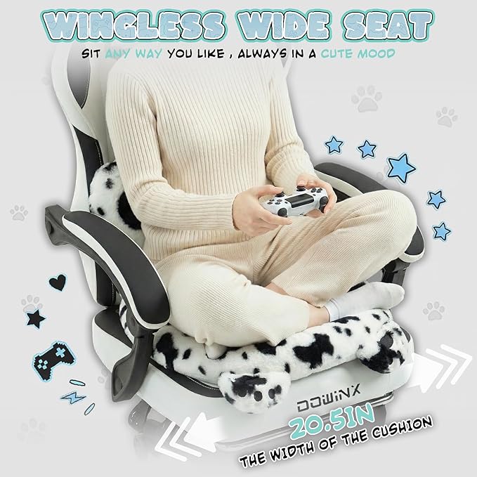 Dowinx Gaming Chair with Cat Ears and Paw Lumbar Pillow Ergonomic Reclining Chair Memory Foam and Spring Cushion Footrest 300lbs Capacity Cute and Comfortable Design for Women &amp Girls