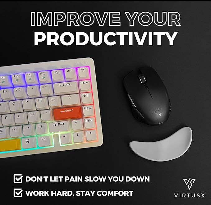 Virtusx Ergonomic Mouse Wrist Rest Gliding Palm Wrist Support Sliding Wrist Pad That Moves with Your Mouse Designed for Carpal Tunnel Syndrome and Pain Relief (White)