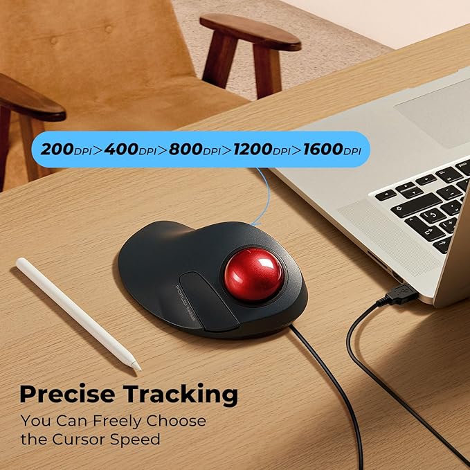 Wired Trackball Mouse for Large Hands Ergonomic Design Reduces Wrist &amp Muscle Strain Precision Tracking with Easy Index Finger Control Compatible with PC Laptop Windows Mac Red
