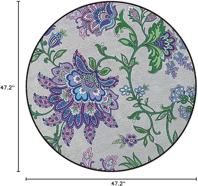 Multicolor Rug for Kitchen Bathroom Bedroom Living Room -Round Floor Mat Modern Area Rugs Runner Vintage Style Ornamental Flower Motifs Diameter 47.2 in