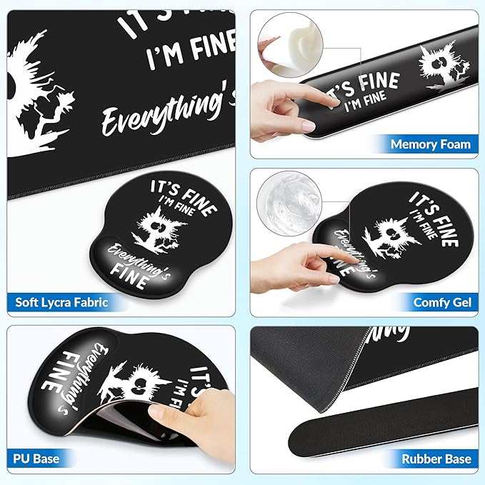 Desk Mat Set + Keyboard and Mouse Pad with Wrist Rest Support4-in-1 Large Mousepad Computer Mats for Desktop Home &amp Office-It's fine I'm fine Everything is fine