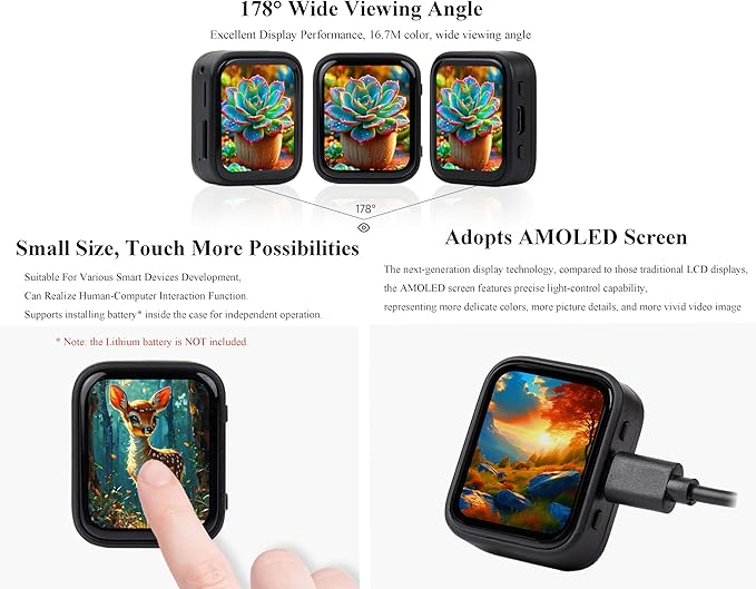 ESP32-S3 1.8inch AMOLED Touch Display Development Board 32-bit LX7 Dual-Core Processor 368×448 Pixels Onboard Audio Codec Support Offline Speech Recognition and AI Speech Interaction