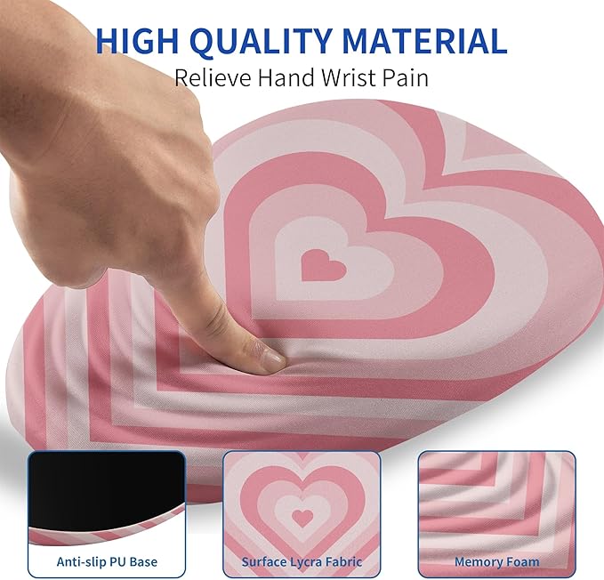 Mouse pad Ergonomic Mouse Pad with Memory Foam Wrist Rest Support and Lycra ClothStepped-Wedge Design Gamepad Mat Rubber Base for Laptop Computer（Pink Heart）