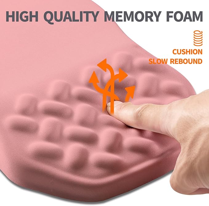 Ergonomic Slope Mouse Pad Wrist Support Wrist Rest Mousepad for Carpal Tunnel Pain Relief with Massage Bulge and Slow Rebound Memory Foam (12x8 inch Pink)