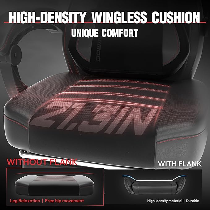 Dowinx Gaming Chair with Footrest Big and Tall Gaming Chair for Heavy People Gamer Chair for Adult with Massage Ergonomic Gaming Chair with headrest Computer Game Chair for 200lbs Black