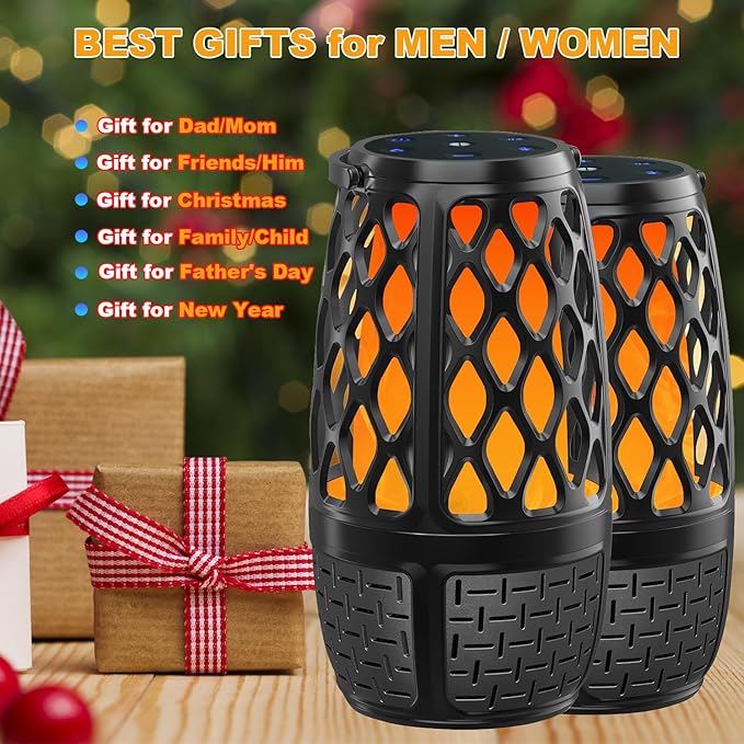 Upgraded Outdoor Bluetooth Speakers with Lights IPX6 Waterproof Flame Atmosphere Outdoor Speaker Auto-Pairing Multi-Sync up to 100 Speakers Cool Tech Gadget Gifts for Men Women Patio Garden Party