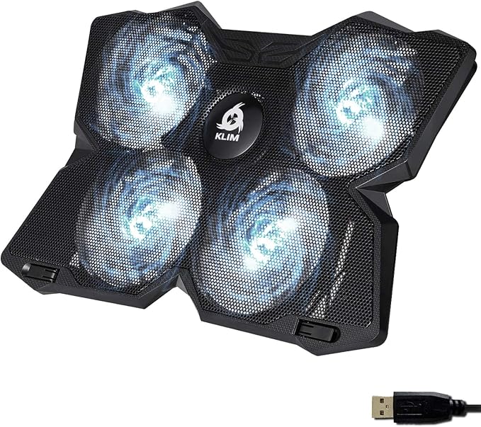 KLIM Wind Laptop Cooling Pad - More Than 500 000 Units Sold - New Version - The Most Powerful Rapid Action Cooling Fan - Laptop Stand with 4 Cooling Fans at 1200 RPM - USB Fan - PS5 PS4 - White