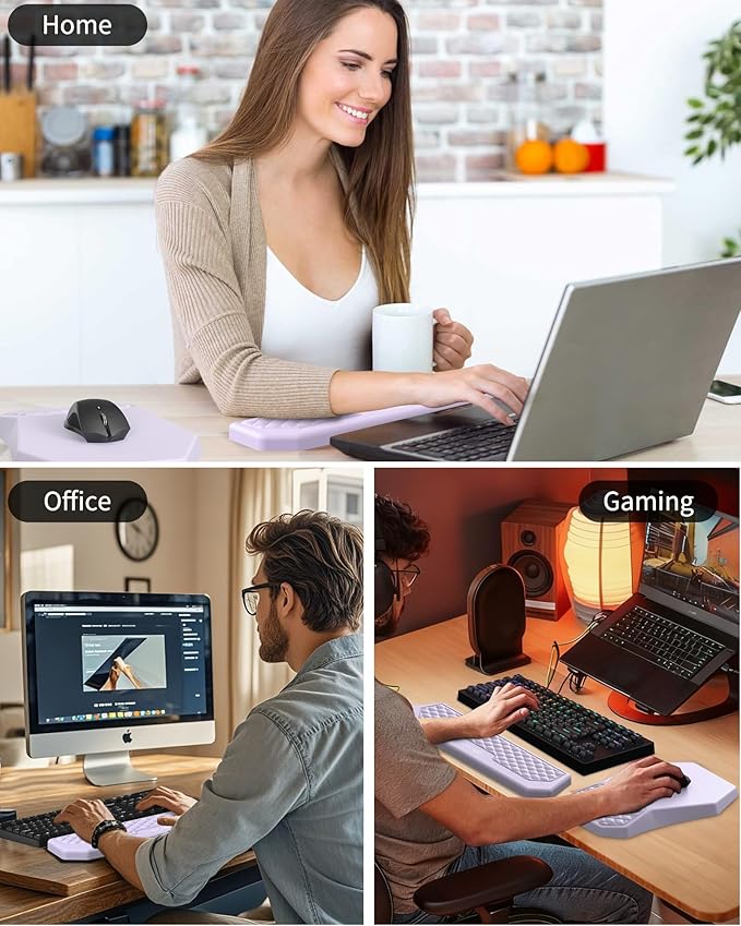 Ergonomic Mouse Pad and Keyboard Wrist Rest Support Set Massage Design Mousepad for Carpal Tunnel Pain Relief Memory Foam Non-Slip PU Base for Computer Desk Purple
