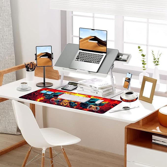 Keyboard Mouse Pad Set Extended Gaming Mouse Pad+Ergonomics Keyboard Wrist Rest Support Memory Foam Easy Typing Pain Relief 4Pcs XL Ultra Thick Desk MatFlaming Skulls and Roses