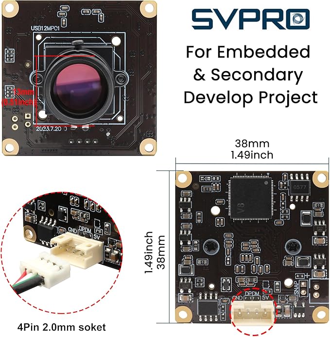 SVPRO 1080P 120fps High Speed Camera Module 12MP 4K 30fps Industrial Video Camera with M12 Lens 25mm Focal Length Narrow Angle UVC Security Monitoring Camera for PC Laptop Raspberry Pi