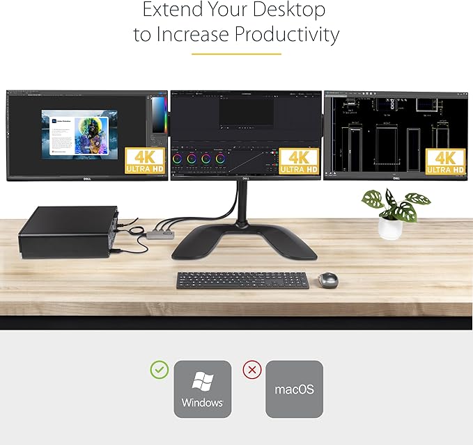 StarTech.com 3-Port MST Hub - DisplayPort to 3X HDMI Triple 4K 60Hz Monitors DP 1.4 Multi-Monitor Video Adapter 1ft (30cm) Built-in Cable USB Powered Windows Only (MST14DP123HD)
