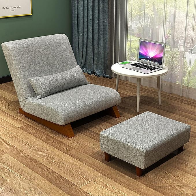 Folding Floor Gaming Chair 5-Position Adjustable Lazy Padded Sleeper Sofa Bed with Back Support Couch Recliner Floor Chair for Meditation Reading in Bedroom Liv Grey-2
