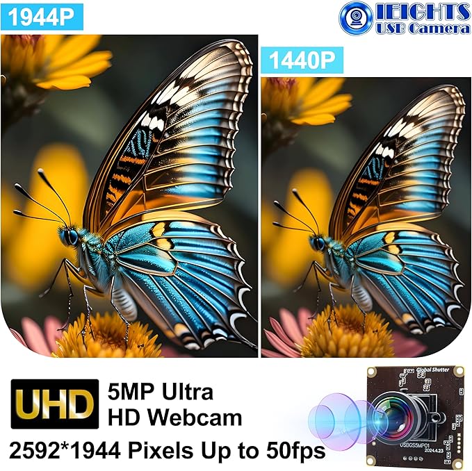 Global Shutter USB Camera Module for Laptop 60fps High Speed PC CAMERA Wide Angle 120degree Low Distortion Lens Webcam Board Mini UVC USB2.0 Lightburn Webcamera for Laser Engraver 5mp 50fps USB Cam