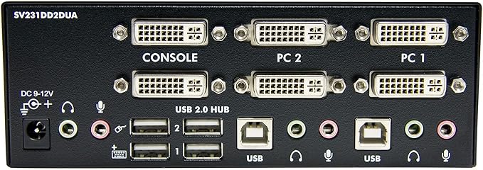 StarTech.com DVI KVM Switch with Audio &amp USB 2.0 Hub – 2-Port USB KVM Switch - 1920 x 1200 - Dual Monitor KVM Switch  TAA (SV231DD2DUA)
