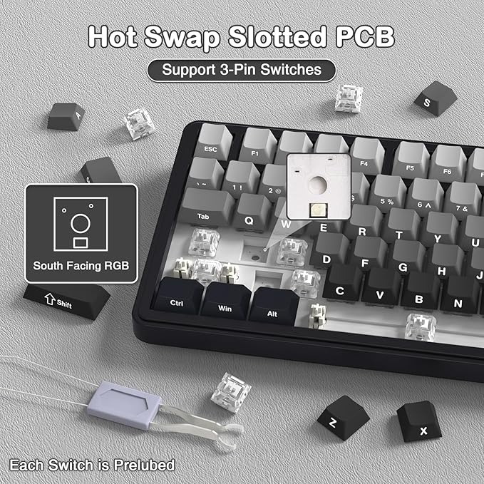 ATTACK SHARK X85 Wireless Mechanical Gaming Keyboard with Knob Hot Swappable BT/2.4GHz/USB-C Side Print PBT Keycaps 75% Gasket Keyboard RGB Coiled Cable Linear White Jade Switch for PC/MAC/Win