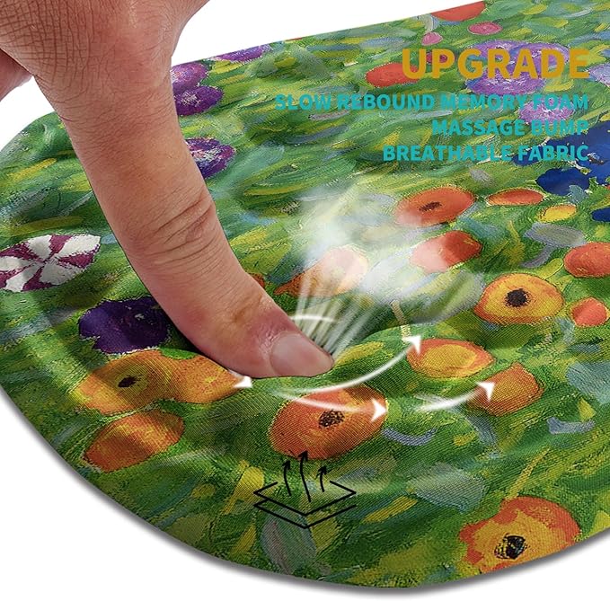 Hokafenle Ergonomic Mouse Pad Wrist Support Wrist Rest Mousepad for Carpal Tunnel Pain Relief with Integrated Memory Foam Slope Massage Bulge (11.8x7.9 inchCute Floral