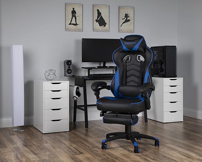 RESPAWN 110 Ergonomic Gaming Chair with Footrest Recliner - Racing Style High Back PC Computer Desk Office Chair - 360 Swivel Adjustable Lumbar Support Headrest Pillow Padded Armrests - 2019 Blue