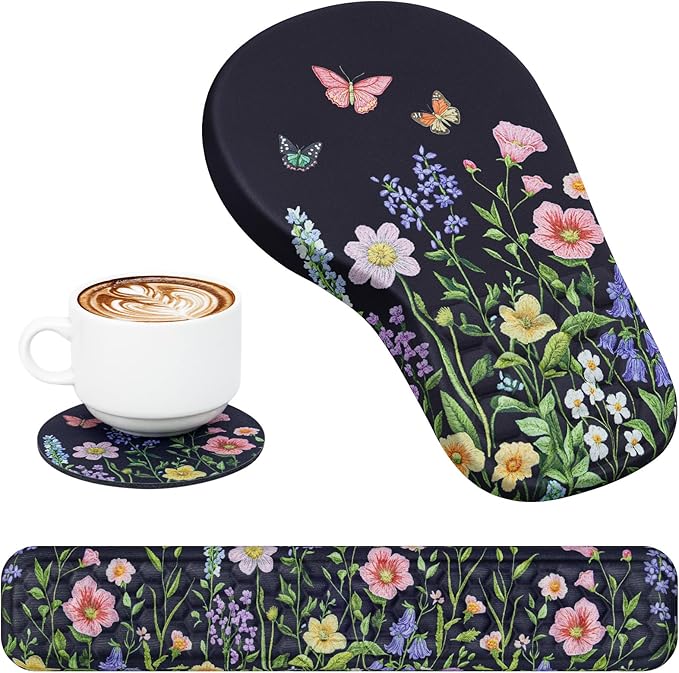 EYROZILL 3 in 1 Ergonomic Mousepad with Wrist Rest Gaming Keyboard Mouse Pad with Wrist Support Non-Slip Base Massage Design Pain Relief (Butterfly)