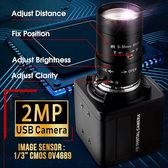 260fps Variable Focus Camera Optical Zoom Webcam2mp FHD 1080P Varifocal Web Cam Manual Zoom Lens WebcameraRaspberry Pi Mac Vari-Focus USB Web CameraClose-up Monitoring Varifocal Cameras