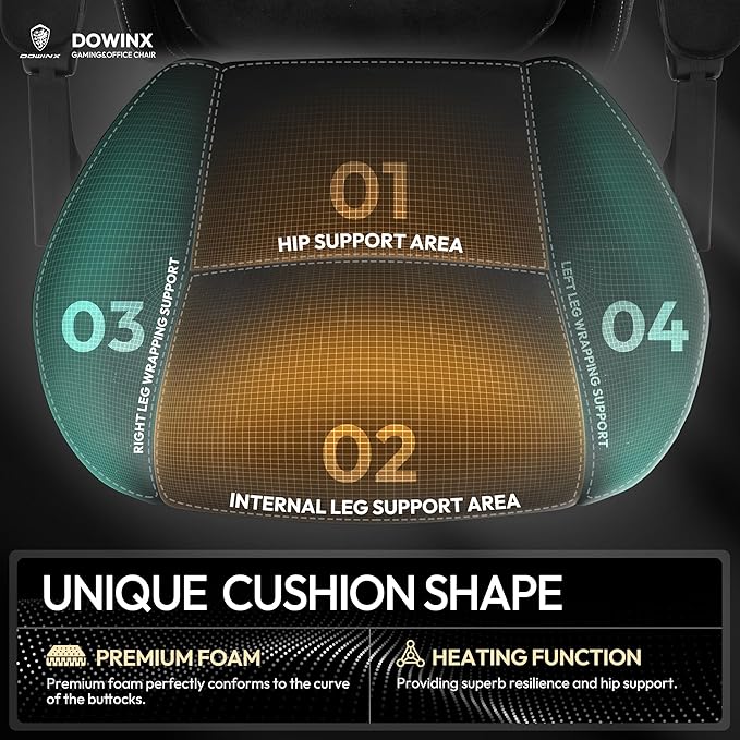 Dowinx Fabric Gaming Chair with Heated Massage Lumbar Support Game Chairs for Adults Big and Tall Gamer Chair with Pocket Spring Cushion High Back PC Chairs with Footrest Black