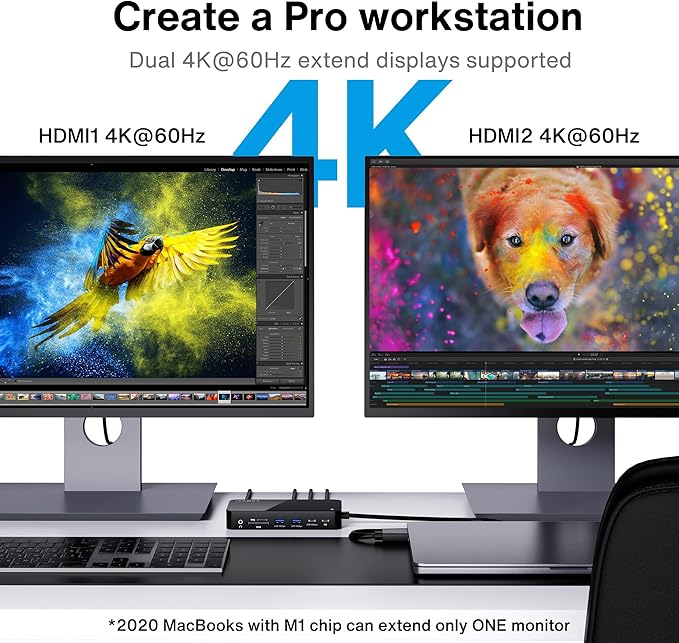 iVANKY FusionDock 1+ MacBook Pro Docking Station with 180W Power Adapter 12-in-1 Dual 4K@60Hz USB C Dock for MacBook Pro/Air Thunderbolt 3/4 Dock HDMI 2.0 96W PD 6 USB 2.5Gbps Ethernet SD/TF Audio