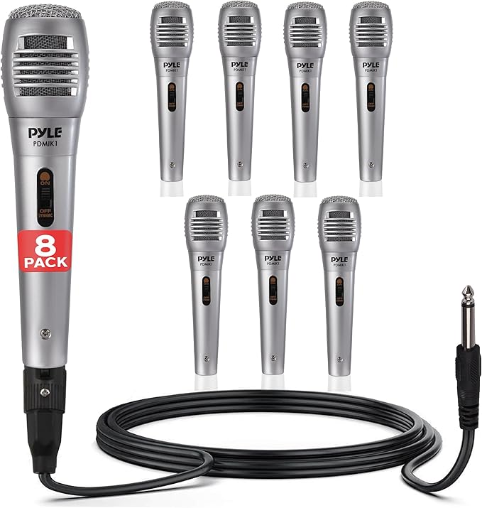Pyle Professional Dynamic Microphone - 8-Pack Unidirectional Handheld Mic with Built-in Pop Filter High Signal Output 6.5 ft. XLR Audio Cable Ideal for Stage Karaoke &amp Studio Performances