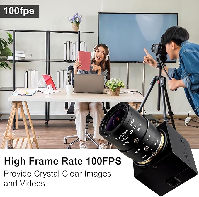 100fps USB Webcam 2MP 1080P 2.8-12mm Varifocal Lens Plug and Play OpenCV-Compatible for Video Conference Linux/Windows/Android